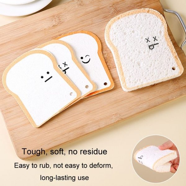 Cute Toast Absorbent Wood Pulp Sponge Brush Dishwashing Wipe Kitchen Cleaning Tool, Style: Big Glasses - Image 6