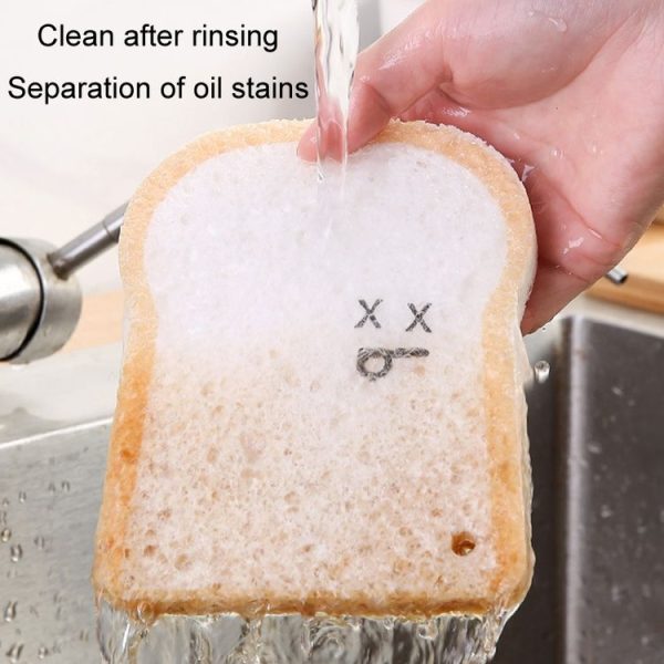 Cute Toast Absorbent Wood Pulp Sponge Brush Dishwashing Wipe Kitchen Cleaning Tool, Style: Big Glasses - Image 7