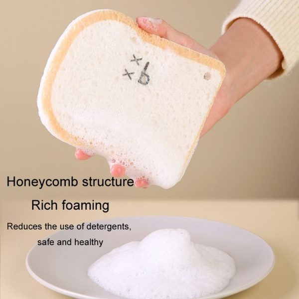 Cute Toast Absorbent Wood Pulp Sponge Brush Dishwashing Wipe Kitchen Cleaning Tool, Style: Big Glasses - Image 8