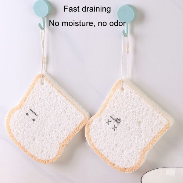 Cute Toast Absorbent Wood Pulp Sponge Brush Dishwashing Wipe Kitchen Cleaning Tool, Style: Big Glasses - Image 9