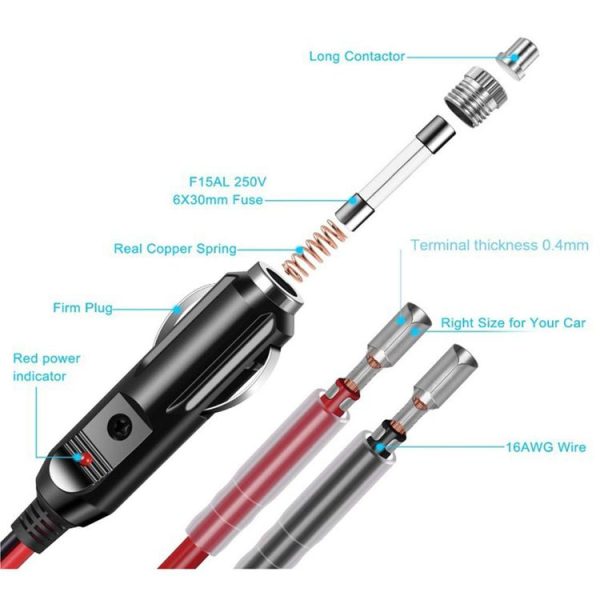 1pair 16AWG 15A 12V / 24V Fused Cigarette Lighter Plug With Lead - Image 6