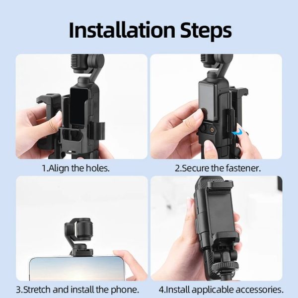 DJI Osmo Pocket 3 Phone Holder Expansion Bracket With 3 Cold Shoe Port (Black) - Image 10