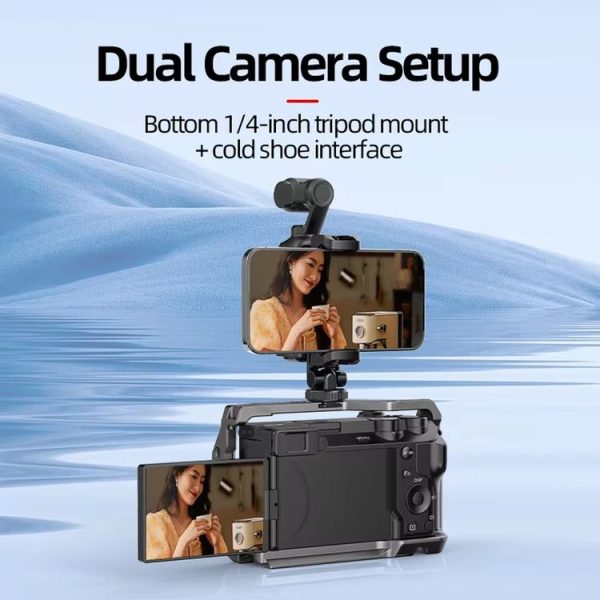 DJI Osmo Pocket 3 Phone Holder Expansion Bracket With 3 Cold Shoe Port (Black) - Image 7
