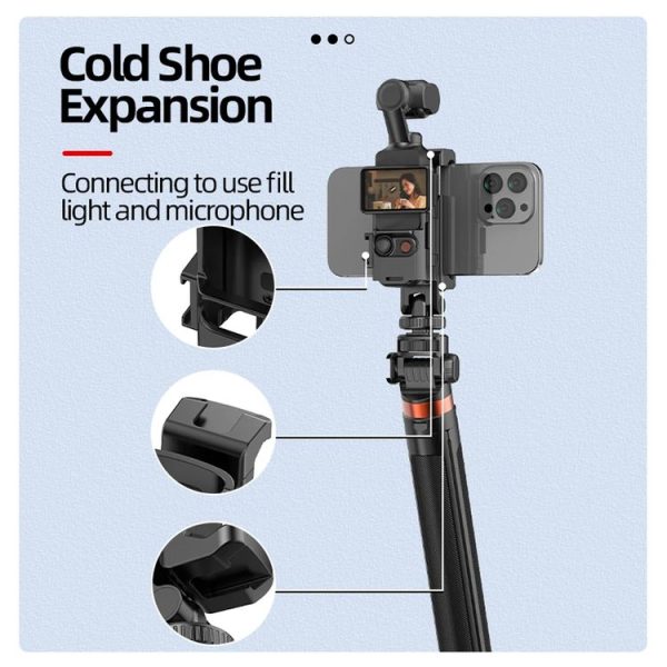 DJI Osmo Pocket 3 Phone Holder Expansion Bracket With 3 Cold Shoe Port (Black) - Image 8