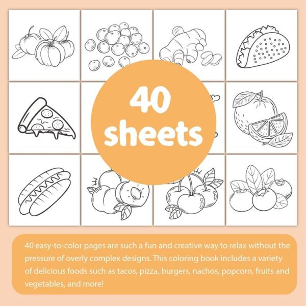 40 Sheets Cartoon Doodle Coloring Book Coloring Book for Children 4 Years and Older, Style: Food - Image 9