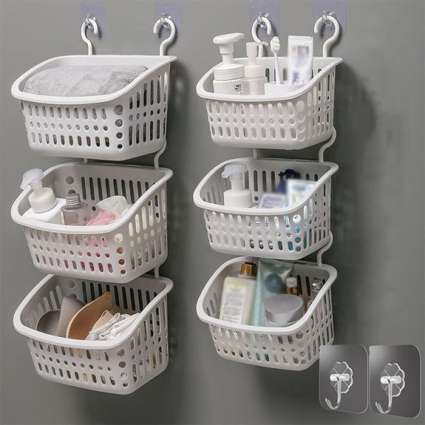 Plastic Hanging Basket With Hook Kitchen Storage Drain Basket Shelf Bathroom Organizer, Color: Small Grey - Image 10