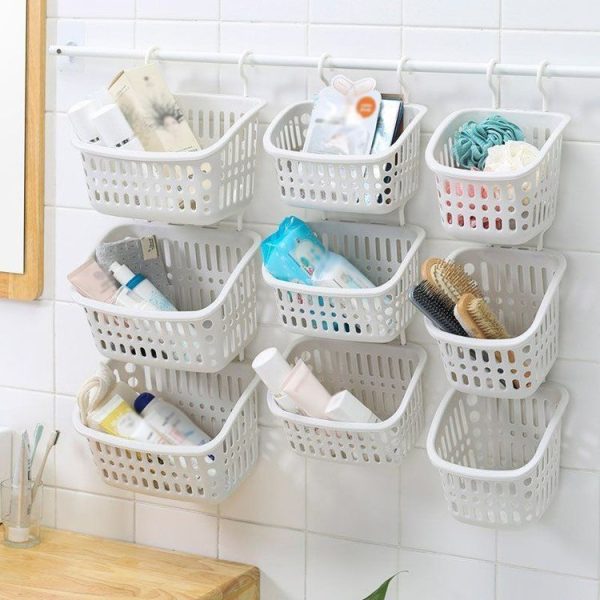 Plastic Hanging Basket With Hook Kitchen Storage Drain Basket Shelf Bathroom Organizer, Color: Small Grey - Image 2