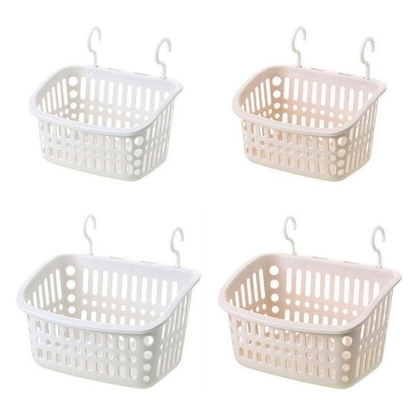 Plastic Hanging Basket With Hook Kitchen Storage Drain Basket Shelf Bathroom Organizer, Color: Small Grey - Image 3