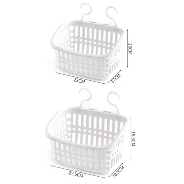 Plastic Hanging Basket With Hook Kitchen Storage Drain Basket Shelf Bathroom Organizer, Color: Small Grey - Image 4
