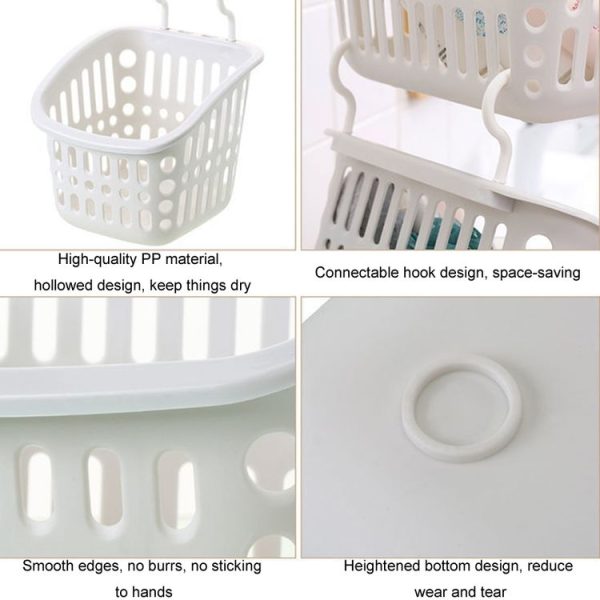 Plastic Hanging Basket With Hook Kitchen Storage Drain Basket Shelf Bathroom Organizer, Color: Small Grey - Image 5