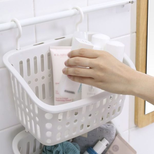 Plastic Hanging Basket With Hook Kitchen Storage Drain Basket Shelf Bathroom Organizer, Color: Small Grey - Image 6
