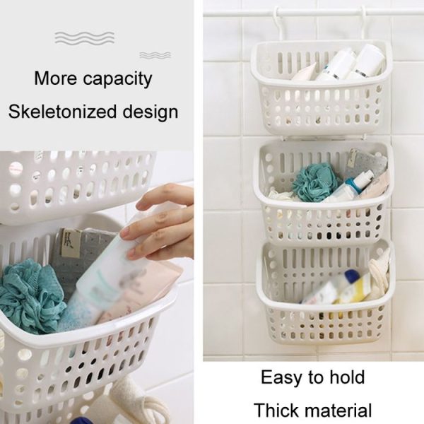 Plastic Hanging Basket With Hook Kitchen Storage Drain Basket Shelf Bathroom Organizer, Color: Small Grey - Image 7