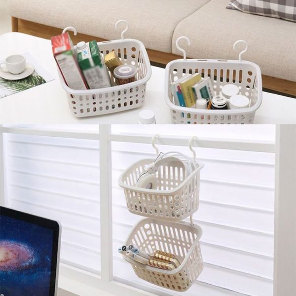 Plastic Hanging Basket With Hook Kitchen Storage Drain Basket Shelf Bathroom Organizer, Color: Small Grey - Image 8