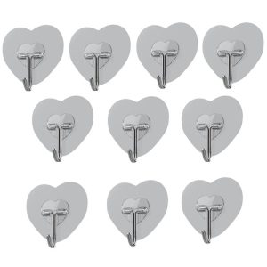 10pcs Transparent Self Adhesive Heart-shaped Hooks Door Wall Multi-Function Key Storage Hanger