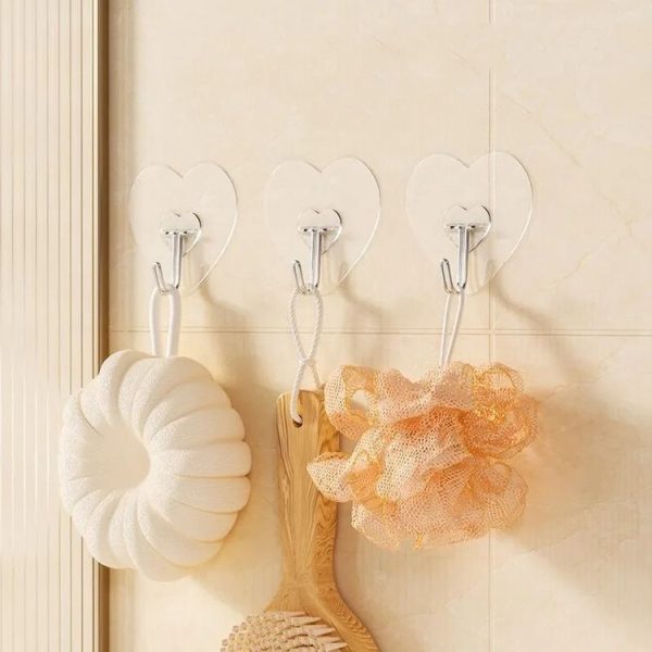 10pcs Transparent Self Adhesive Heart-shaped Hooks Door Wall Multi-Function Key Storage Hanger - Image 2