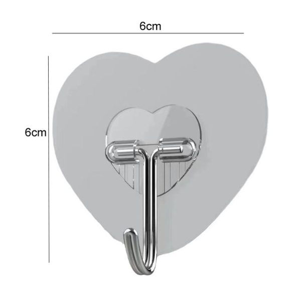 10pcs Transparent Self Adhesive Heart-shaped Hooks Door Wall Multi-Function Key Storage Hanger - Image 3