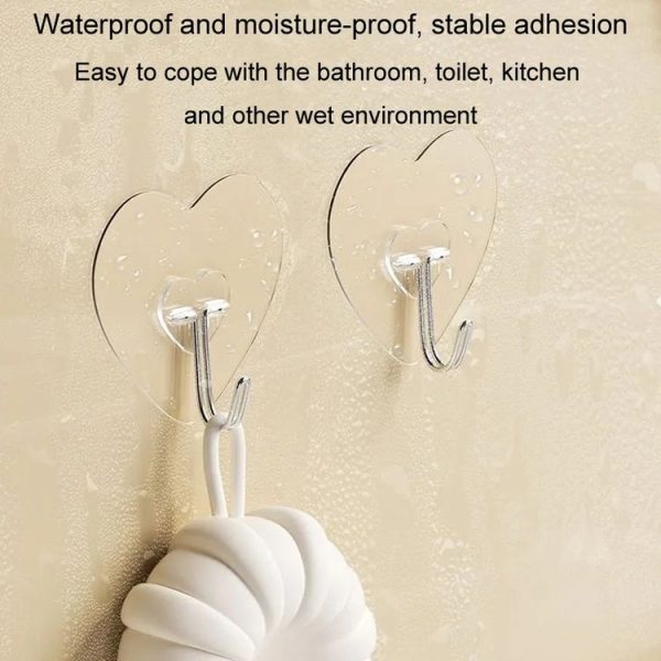 10pcs Transparent Self Adhesive Heart-shaped Hooks Door Wall Multi-Function Key Storage Hanger - Image 4