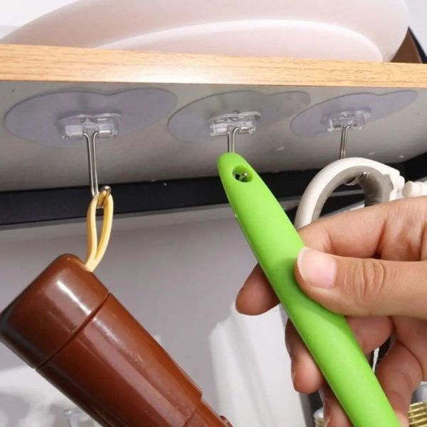 10pcs Transparent Self Adhesive Heart-shaped Hooks Door Wall Multi-Function Key Storage Hanger - Image 6