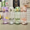 Student Portable Bouncing Straw Large Capacity Drop Resistant Plastic Cups, Style: 550ml Green - Image 2