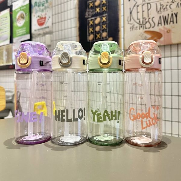 Student Portable Bouncing Straw Large Capacity Drop Resistant Plastic Cups, Style: 550ml Green - Image 2