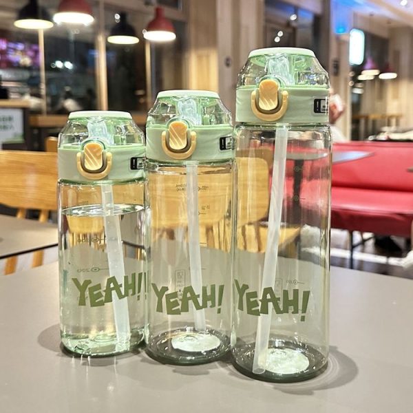 Student Portable Bouncing Straw Large Capacity Drop Resistant Plastic Cups, Style: 550ml Green - Image 3