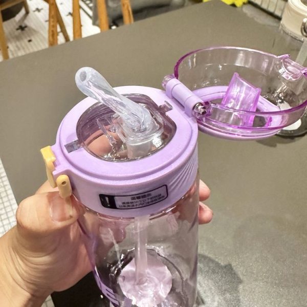 Student Portable Bouncing Straw Large Capacity Drop Resistant Plastic Cups, Style: 550ml Green - Image 5