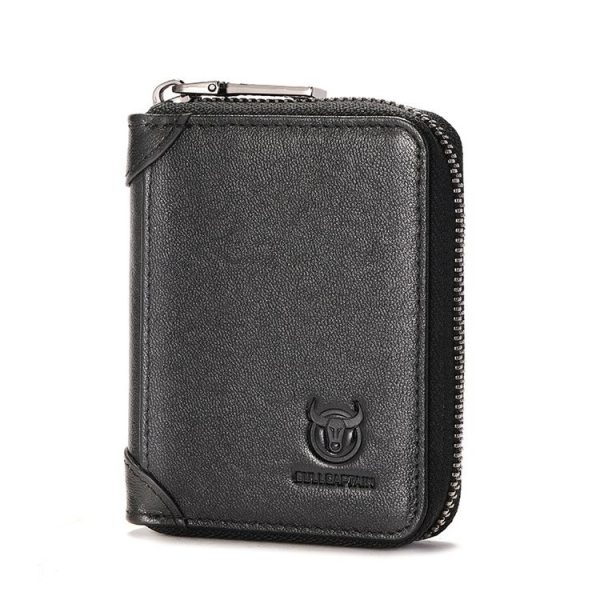 BULL CAPTAIN 475 RFID Anti-Theft Zipper Top-Layer Cowhide Multi-Card Slot Card Holder Wallet (Black)