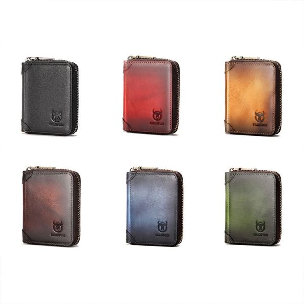 BULL CAPTAIN 475 RFID Anti-Theft Zipper Top-Layer Cowhide Multi-Card Slot Card Holder Wallet (Black) - Image 2