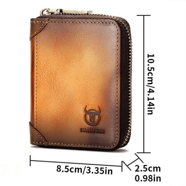 BULL CAPTAIN 475 RFID Anti-Theft Zipper Top-Layer Cowhide Multi-Card Slot Card Holder Wallet (Black) - Image 3