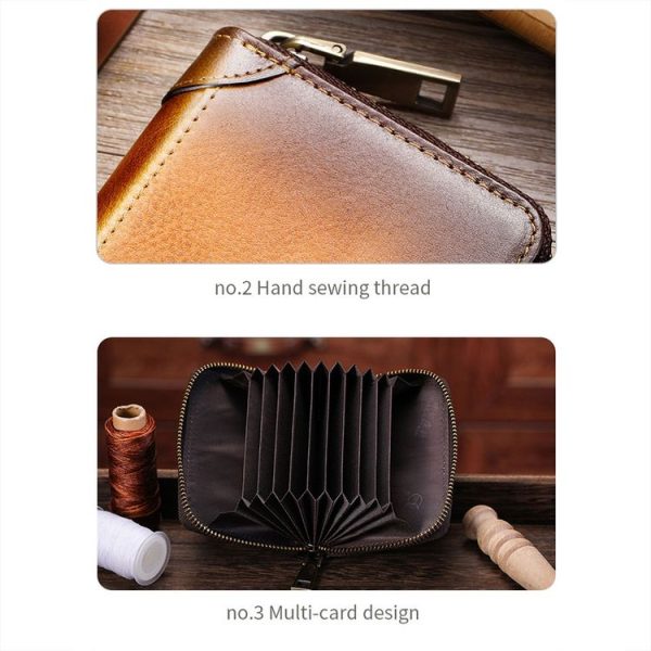 BULL CAPTAIN 475 RFID Anti-Theft Zipper Top-Layer Cowhide Multi-Card Slot Card Holder Wallet (Black) - Image 5