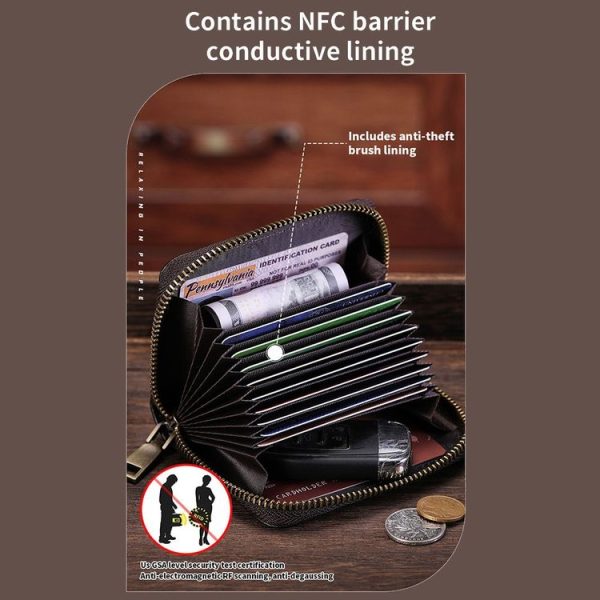 BULL CAPTAIN 475 RFID Anti-Theft Zipper Top-Layer Cowhide Multi-Card Slot Card Holder Wallet (Black) - Image 6