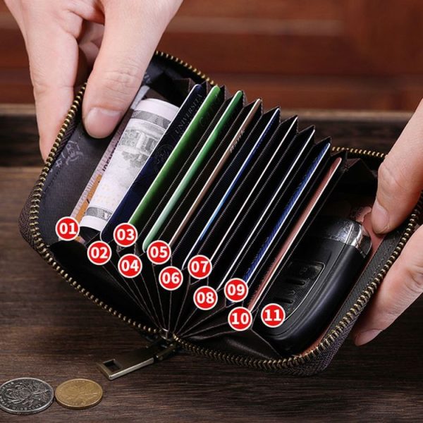BULL CAPTAIN 475 RFID Anti-Theft Zipper Top-Layer Cowhide Multi-Card Slot Card Holder Wallet (Black) - Image 8