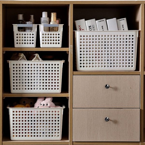Plastic Storage Basket Desktop Sundry Organizer Frame Toys Kitchen Snacks Storage Box, Style: Shallow Small White - Image 10