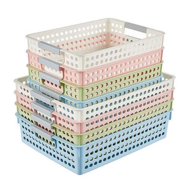Plastic Storage Basket Desktop Sundry Organizer Frame Toys Kitchen Snacks Storage Box, Style: Shallow Small White - Image 2