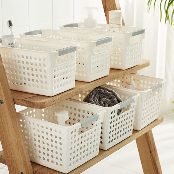 Plastic Storage Basket Desktop Sundry Organizer Frame Toys Kitchen Snacks Storage Box, Style: Shallow Small White - Image 5