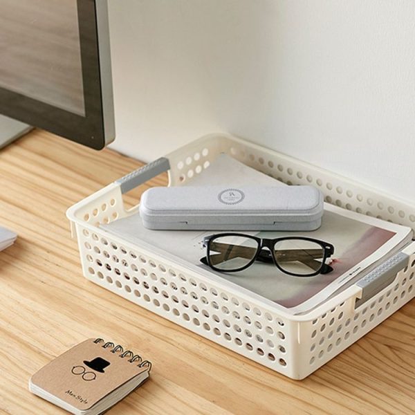 Plastic Storage Basket Desktop Sundry Organizer Frame Toys Kitchen Snacks Storage Box, Style: Shallow Small White - Image 7
