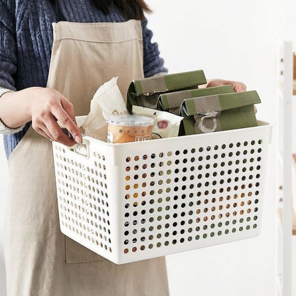 Plastic Storage Basket Desktop Sundry Organizer Frame Toys Kitchen Snacks Storage Box, Style: Shallow Small White - Image 9