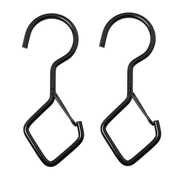 2pcs Household S Hooks For Hanging Metal Windproof Hooks With Safety Buckle, Color: Black