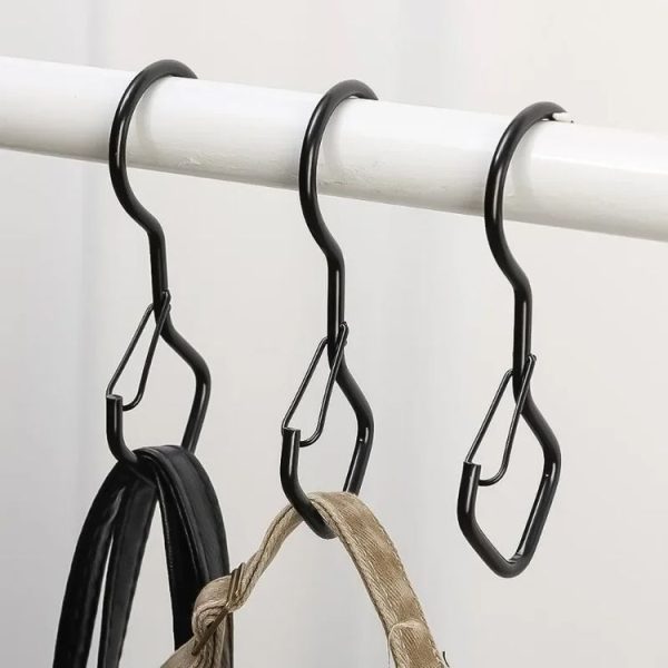 2pcs Household S Hooks For Hanging Metal Windproof Hooks With Safety Buckle, Color: Black - Image 2