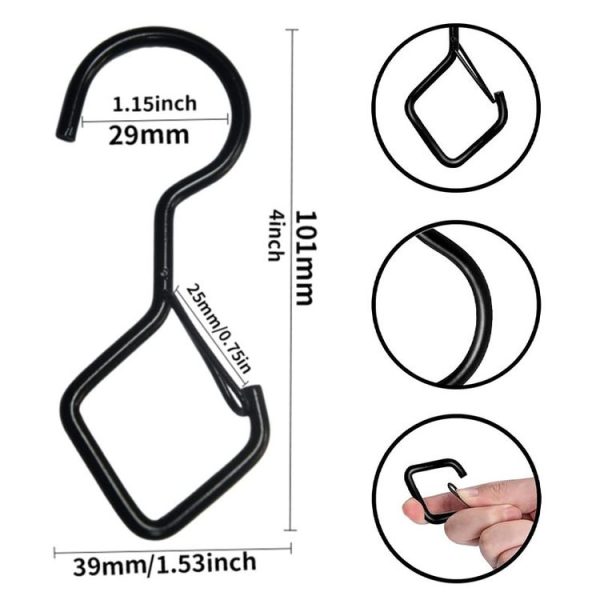 2pcs Household S Hooks For Hanging Metal Windproof Hooks With Safety Buckle, Color: Black - Image 3