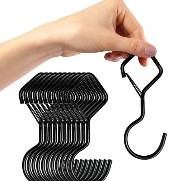 2pcs Household S Hooks For Hanging Metal Windproof Hooks With Safety Buckle, Color: Black - Image 4