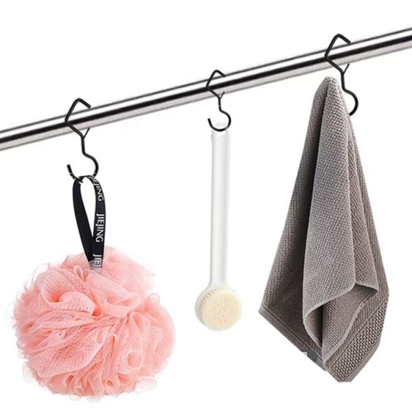 2pcs Household S Hooks For Hanging Metal Windproof Hooks With Safety Buckle, Color: Black - Image 5