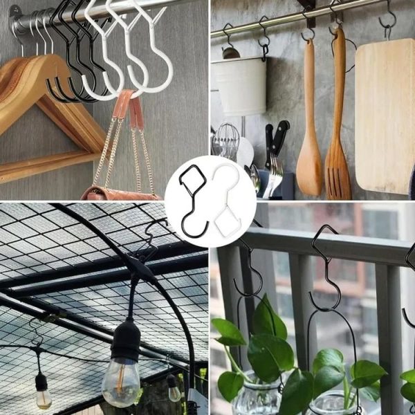 2pcs Household S Hooks For Hanging Metal Windproof Hooks With Safety Buckle, Color: Black - Image 8