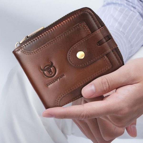 BULL CAPTAIN 232 RFID Anti-Theft Cowhide Men Zipper Wallet Vintage Business Card Holder (Black) - Image 11