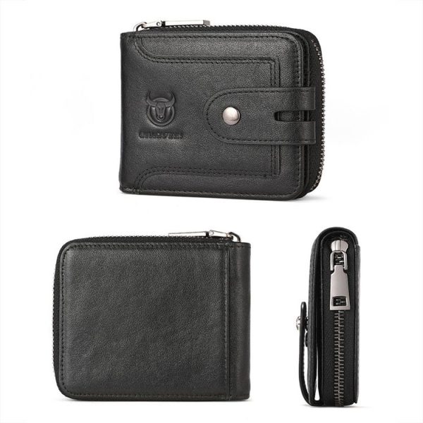 BULL CAPTAIN 232 RFID Anti-Theft Cowhide Men Zipper Wallet Vintage Business Card Holder (Black) - Image 2