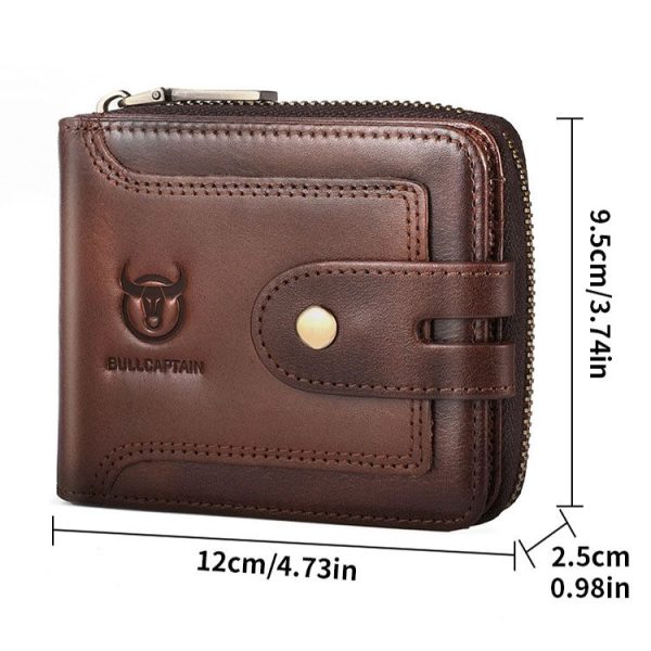 BULL CAPTAIN 232 RFID Anti-Theft Cowhide Men Zipper Wallet Vintage Business Card Holder (Black) - Image 3