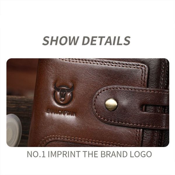 BULL CAPTAIN 232 RFID Anti-Theft Cowhide Men Zipper Wallet Vintage Business Card Holder (Black) - Image 5
