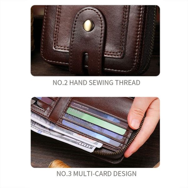 BULL CAPTAIN 232 RFID Anti-Theft Cowhide Men Zipper Wallet Vintage Business Card Holder (Black) - Image 6