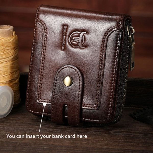 BULL CAPTAIN 232 RFID Anti-Theft Cowhide Men Zipper Wallet Vintage Business Card Holder (Black) - Image 9