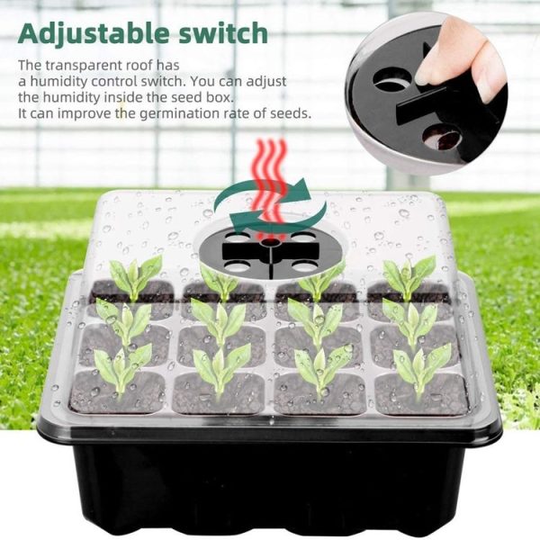 12-Hole Heightened Succulent Vegetable Seedling Pot With Lid (Black) - Image 7